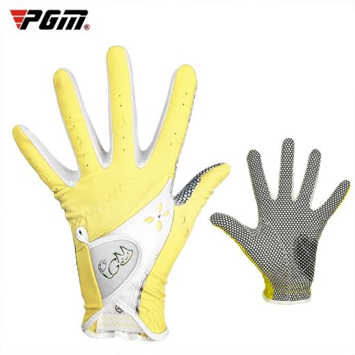 PGM Women's Non-Slip Yellow Golf Gloves, Size 21, PU Leather Pair - 1