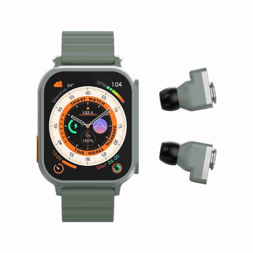 N22 Green 2 in 1 1.96" HD Sport Bluetooth Smartwatch & Earphone - 1