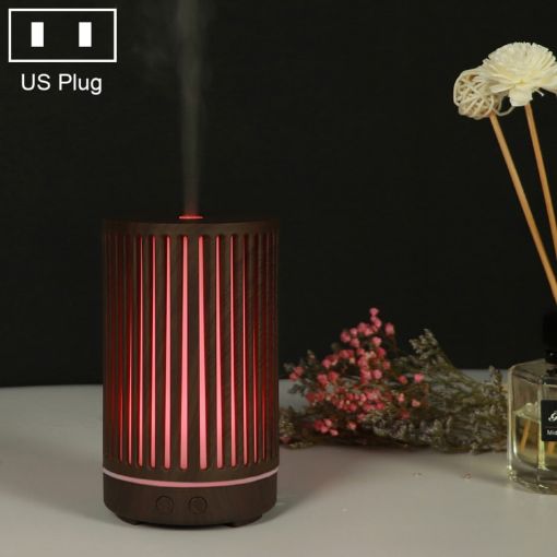 200ml Dark Brown Wood Diffuser & Humidifier, Forest Pattern, US Plug - 1