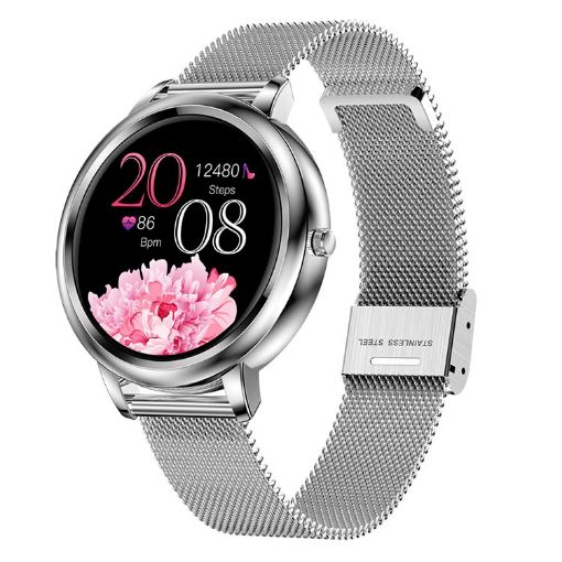 1.09" Silver IPS Smart Watch, IP67, Heart/Sleep Monitor, Steel Strap - 1