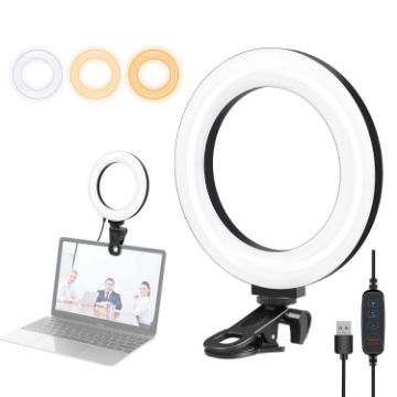 PULUZ 6.2" Ring Light, 3-Mode USB LED with Clip for Vlogging (Black) - 1