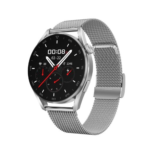 DT3pro Smart Watch, 1.36" Screen, IP67 Waterproof, Steel Band, Silver - 1