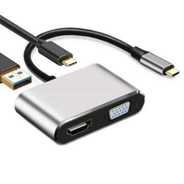 USB C to HDMI VGA Adapter Hub with PD Charging, Silvery - 1