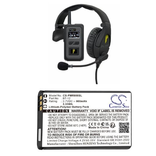 Battery for Pliant MicroCom XR900 Headset (p/n 031-450-3048) - 1