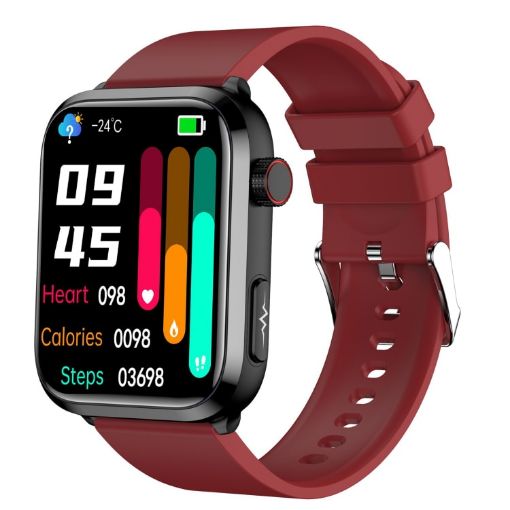 ET210 Smart Watch - 1.91" IPS Screen, IP67 Waterproof, Temp & ECG, Red - 1