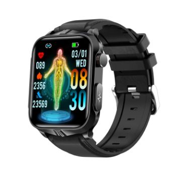 TK11P Smart Watch: 1.83" IPS, IP68, Leather Band, Stress/ECG Monitor (Black) - 1