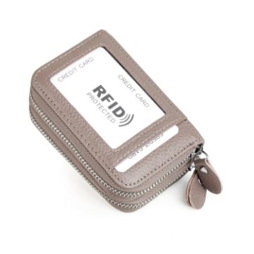 Genuine Leather RFID Blocking Zipper Card Holder Wallet, Lotus Purple - 1