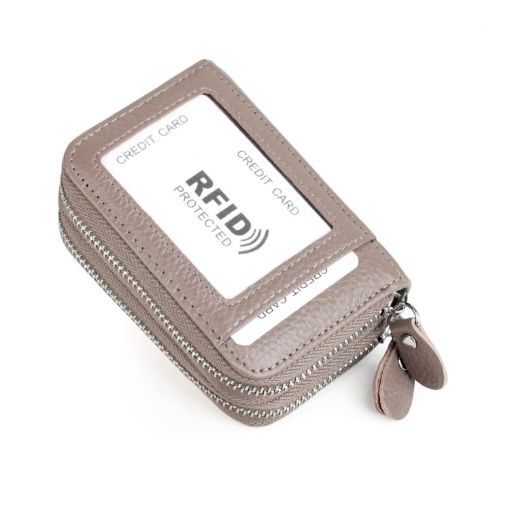 Genuine Leather RFID Blocking Zipper Card Holder Wallet, Lotus Purple - 1