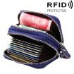 Genuine Leather RFID Blocking Card Holder Wallet, Dark Blue, 10.5x7x4cm - 1