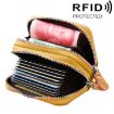 Yellow Genuine Leather RFID Blocking Card Holder Wallet, Dual Zipper, 10.5x7x4cm - 1