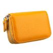 Yellow Genuine Leather RFID Blocking Card Holder Wallet, Dual Zipper, 10.5x7x4cm - 3