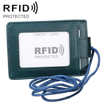 KB153 Blue RFID Leather Card Holder with Lanyard - Antimagnetic ID Badge - 1