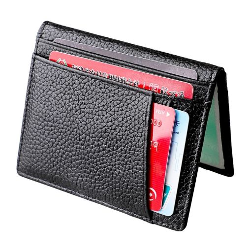 KB173 Ultrathin Litchi Texture Leather Card Holder Bag - Black - 1