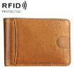 KB186 RFID Leather Billfold Card Wallet, Antimagnetic, Unisex, Yellowish-Brown - 1
