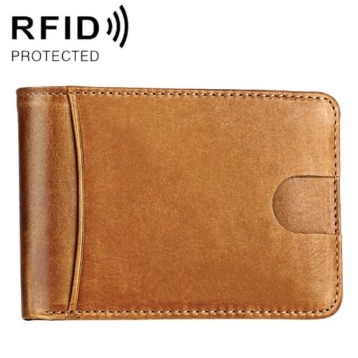 KB186 RFID Leather Billfold Card Wallet, Antimagnetic, Unisex, Yellowish-Brown - 1