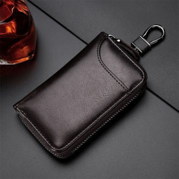 Large-capacity Leather Keys Holder Bag & Wallet - Coffee, 9105 Model - 1