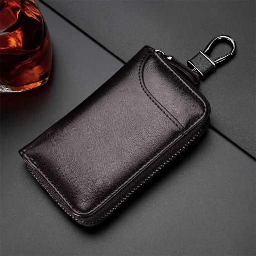 Large-capacity Leather Keys Holder Bag & Wallet - Coffee, 9105 Model - 1