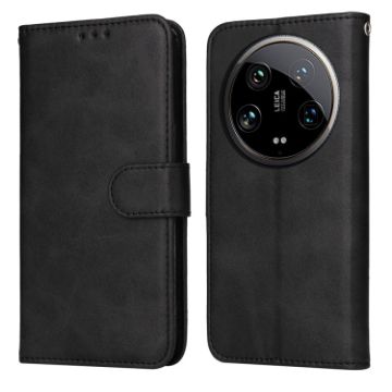 Xiaomi 14 Ultra Flip Leather Phone Case - Classic Calf Texture, Black - 1