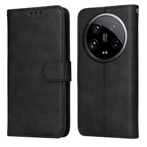 Xiaomi 14 Ultra Flip Leather Phone Case - Classic Calf Texture, Black - 1