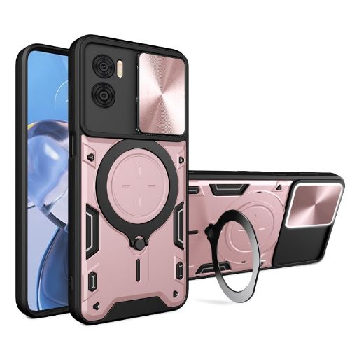 Moto E22/E22i Pink CD Texture Camshield Case with Magnetic Holder - 1