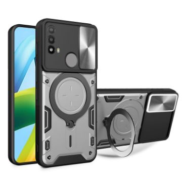 Moto E20/E30/E40 Silver Camshield Case with Magnetic Holder - 1