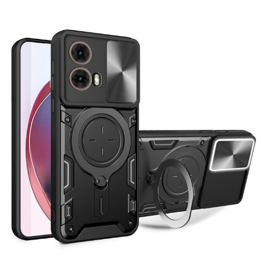 Moto G85 CD Texture Camshield Case with Magnetic Holder - Black - 1