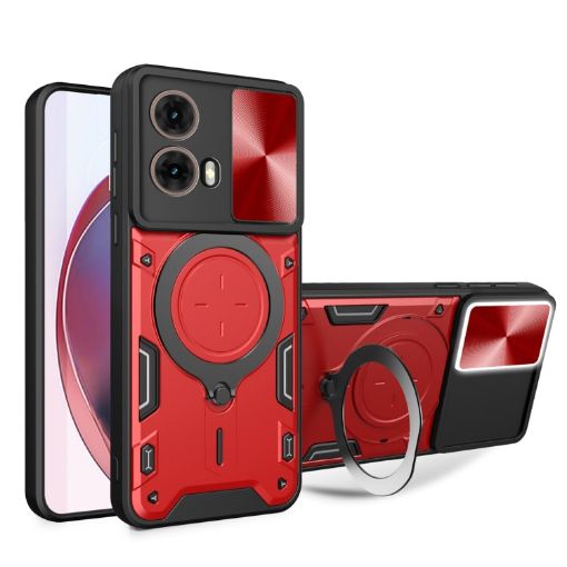 Moto G85 CD Texture Camshield Magnetic Holder Case - Red - 1