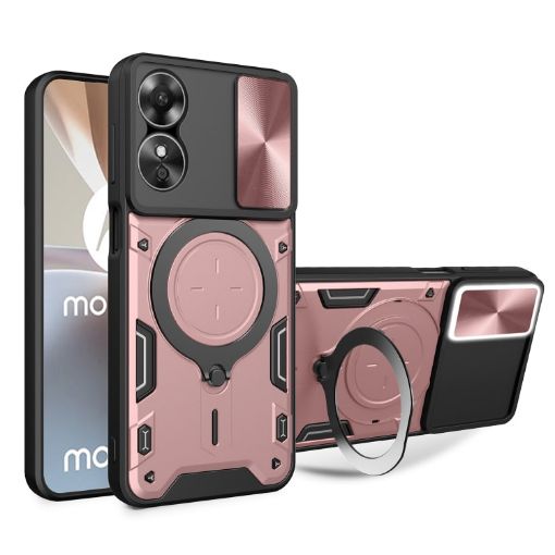 OPPO A17 4G Pink CD Texture Camshield Magnetic Holder Phone Case - 1