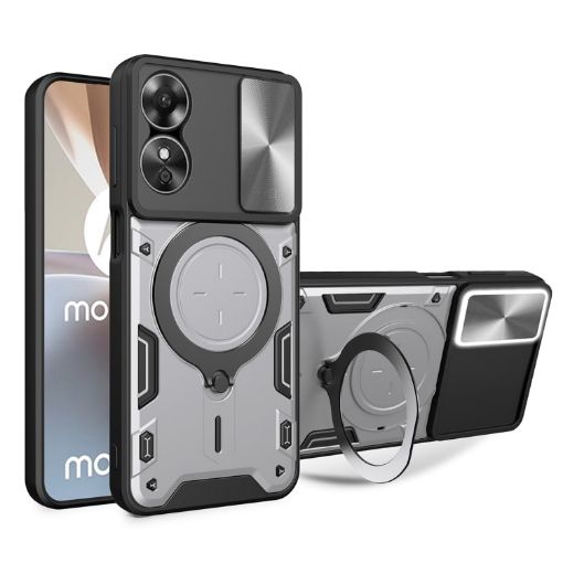 OPPO A17 4G Silver CD Texture Camshield Magnetic Holder Case - 1