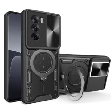 OPPO Reno12 Pro 5G Case - Black Camshield Magnetic Holder, Global CD Texture - 1