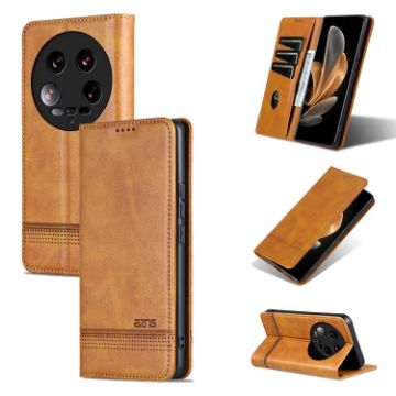 Xiaomi 14 Ultra AZNS Magnetic Flip Leather Case - Light Brown - 1