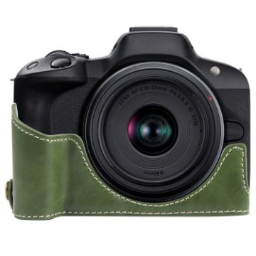Canon EOS R50 Green PU Leather Camera Half Case Base, 1/4" Thread - 1