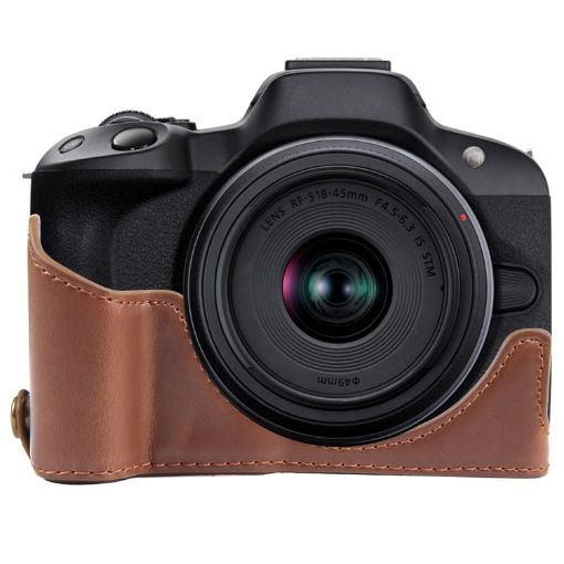 Canon EOS R50 PU Leather Camera Half Case Base, 1/4" Thread, Coffee - 1