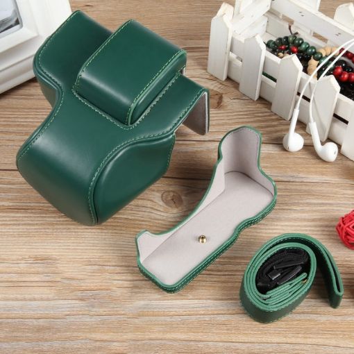 Canon EOS R50 Green Magnetic Leather Camera Case Bag with Strap - 1