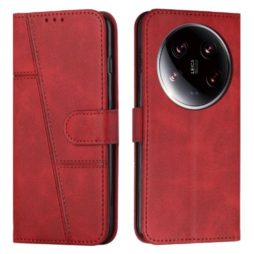 Xiaomi 14 Ultra Red Leather Phone Case - Calf Texture & Buckle Design - 1