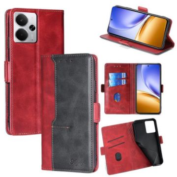 Realme 14 5G Leather Phone Case - Red & Black Contrast Buckle - 1