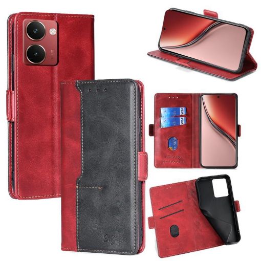Realme P3 Ultra 5G Leather Phone Case - Red & Black Contrast Buckle - 1