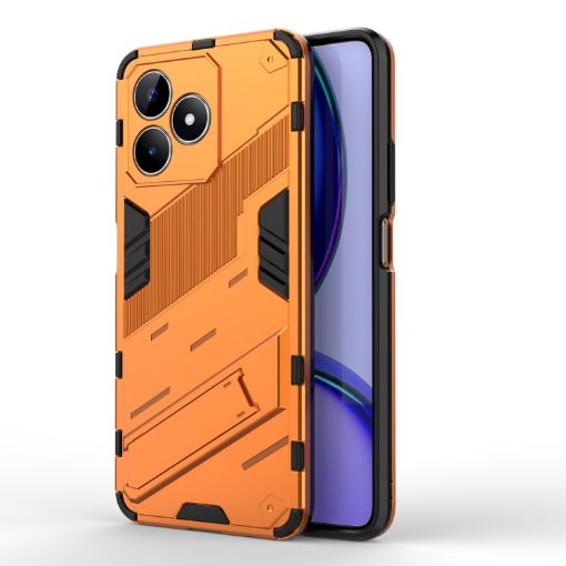 Realme C53 4G Punk Armor Phone Case with Holder - Orange, PC + TPU - 1