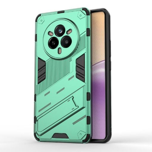 Realme 14 Pro 5G Punk Armor PC + TPU Phone Case with Holder - Green - 1