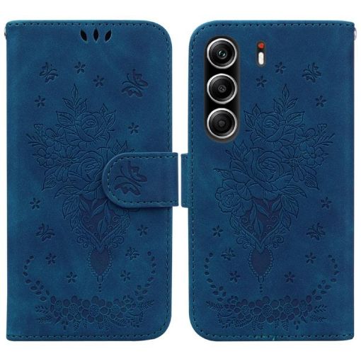 Tecno Camon 40 Pro 4G Blue Butterfly Rose Leather Phone Case - 1