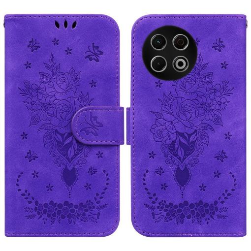 Tecno Spark 30 Pro Purple Butterfly Rose Embossed Leather Case - 1