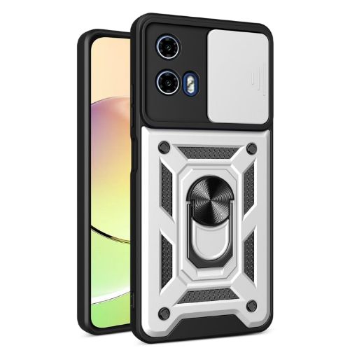 Motorola Moto G04/G24 Silver TPU+PC Phone Case with Sliding Camera Cover - 1