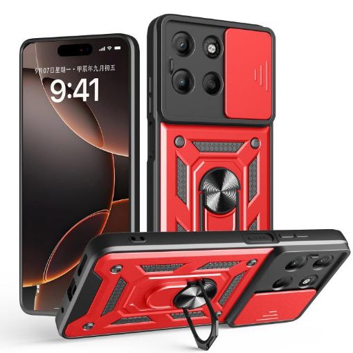 Moto G15 Red Phone Case with Sliding Camera Cover - TPU+PC Design - 1