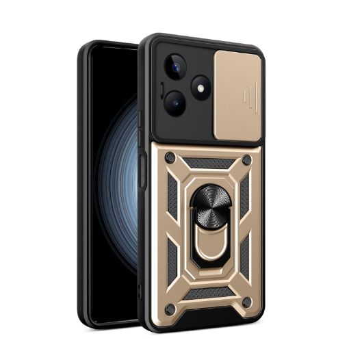 Realme C53/Narzo N53 4G Gold TPU Hybrid PC Case with Sliding Camera Cover - 1