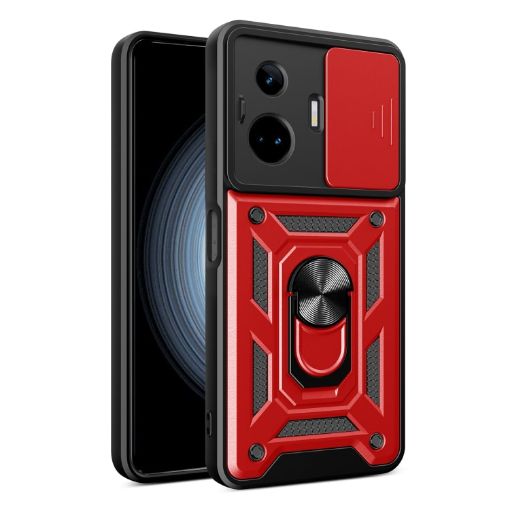 Realme GT3 5G Red Phone Case - Sliding Camera Cover TPU Hybrid PC - 1