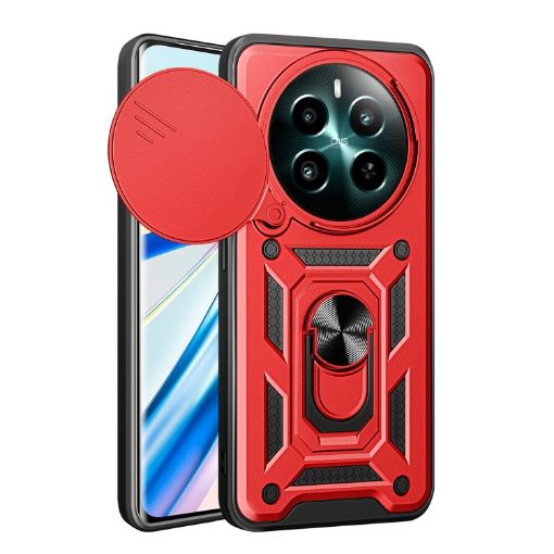 Realme 12+ 5G Red TPU Hybrid PC Case with Sliding Camera Cover - 1