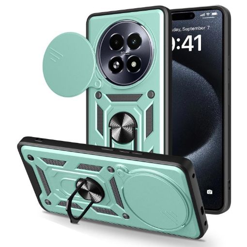Realme 13+ 5G Phone Case Mint Green - Sliding Camera Cover TPU Hybrid PC - 1