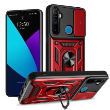 Realme 5 Red TPU Hybrid PC Case with Sliding Camera Cover - 1