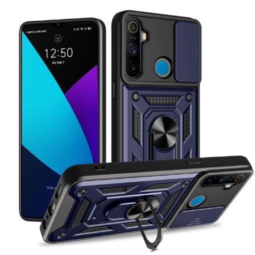 Realme 5 Blue TPU Hybrid PC Case with Sliding Camera Cover - 1