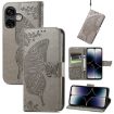 Ulefone Note 16 Pro Grey Leather Case - Butterfly Love Flower Design - 1